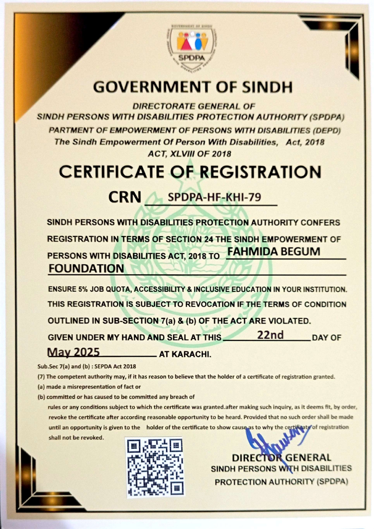 Certificate of Registration CRN - SPDPA-HF-KHI-79_page-0001